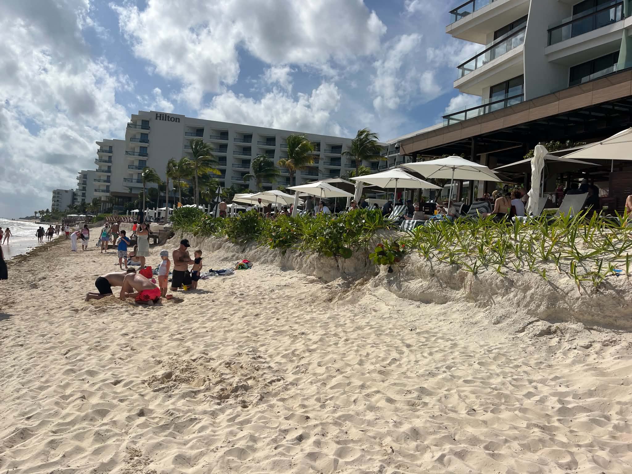 Beach view looking at the Hilton Cancun