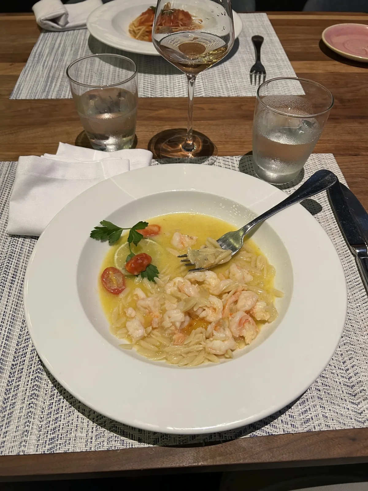 Meal at the italian restaurant at the Hilton Cancun
